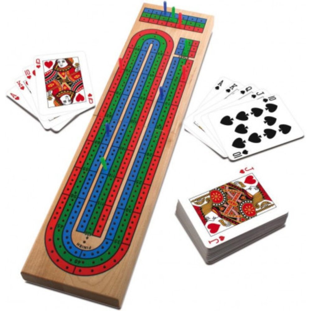 Solid Wood Travel Cribbage Board Game Set by TCG Bilingual 6+